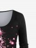 Plus Size 3D Sparkles Glitters Bowknot Printed Long Sleeves Tee -  