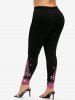 Plus Size 3D Sparkles Glitters Bowknot Printed Skinny Leggings -  