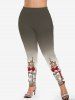 Plus Size Christmas Balls Bowknot Printed Ombre Leggings -  
