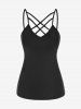 Plus Size Crisscross Strappy Camisole and Skew Collar Rib-knit Cinched Top Set -  