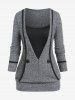 Plus Size Colorblock Pockets Ribbed Twofer Blouson Knitted Top -  