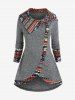 Plus Size Ethnic Printed Hooded Long Sleeves High Low Tee -  