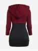 Plus Size Lace Trim Ruched Camisole and Hooded Cable Knit Hook and Eye Shrug Top Set -  