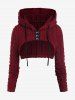 Plus Size Lace Trim Ruched Camisole and Hooded Cable Knit Hook and Eye Shrug Top Set -  