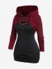 Plus Size Lace Trim Ruched Camisole and Hooded Cable Knit Hook and Eye Shrug Top Set -  