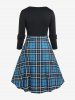 Plus Size V Neck Plaid Knee Length Flare Dress -  