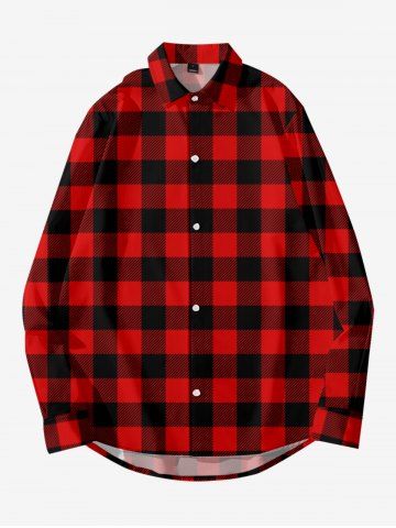 Mens Checked Button Up Shirt - RED - 2XL