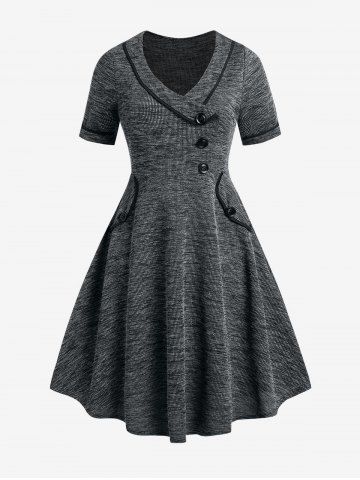 Plus Size Marled Pockets Knit Midi Dress - DARK GRAY - 1X | US 14-16