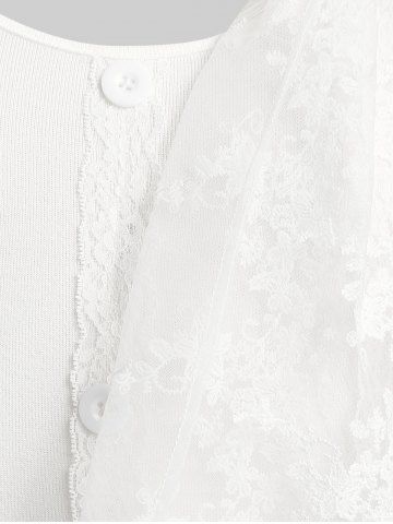 Plus Size Embroidered Mesh Panel Longline T-shirt with Scarf