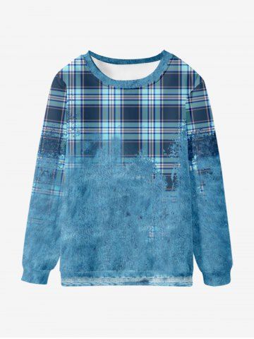 Sweat-shirt Imprimé Carreaux Déchiré à Doublure en Molleton pour Enfants - LIGHT BLUE - 100