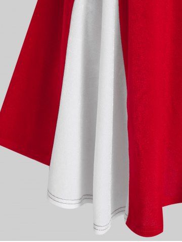 Plus Size Velvet Two Tone Godet A Line Dress