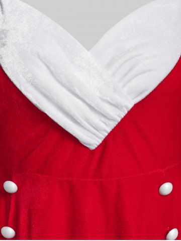 Plus Size Velvet Two Tone Godet A Line Dress