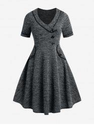 Plus Size Marled Pockets Knit Midi Dress -  