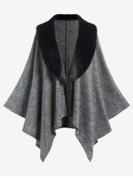 Cape Mouchoir Chiné en Tricot Grande Taille à Col en Fausse Fourrure - Gris Foncé 4X | US 26-28