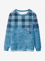 Sweat-shirt Imprimé Carreaux Déchiré à Doublure en Molleton pour Enfants - Bleu clair 120