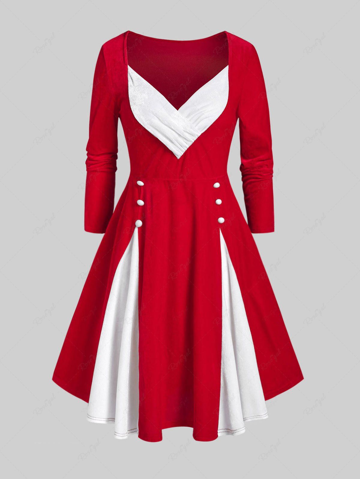 Robe Ligne A Bicolore de Grande Taille en Velours Rouge M | US 10
