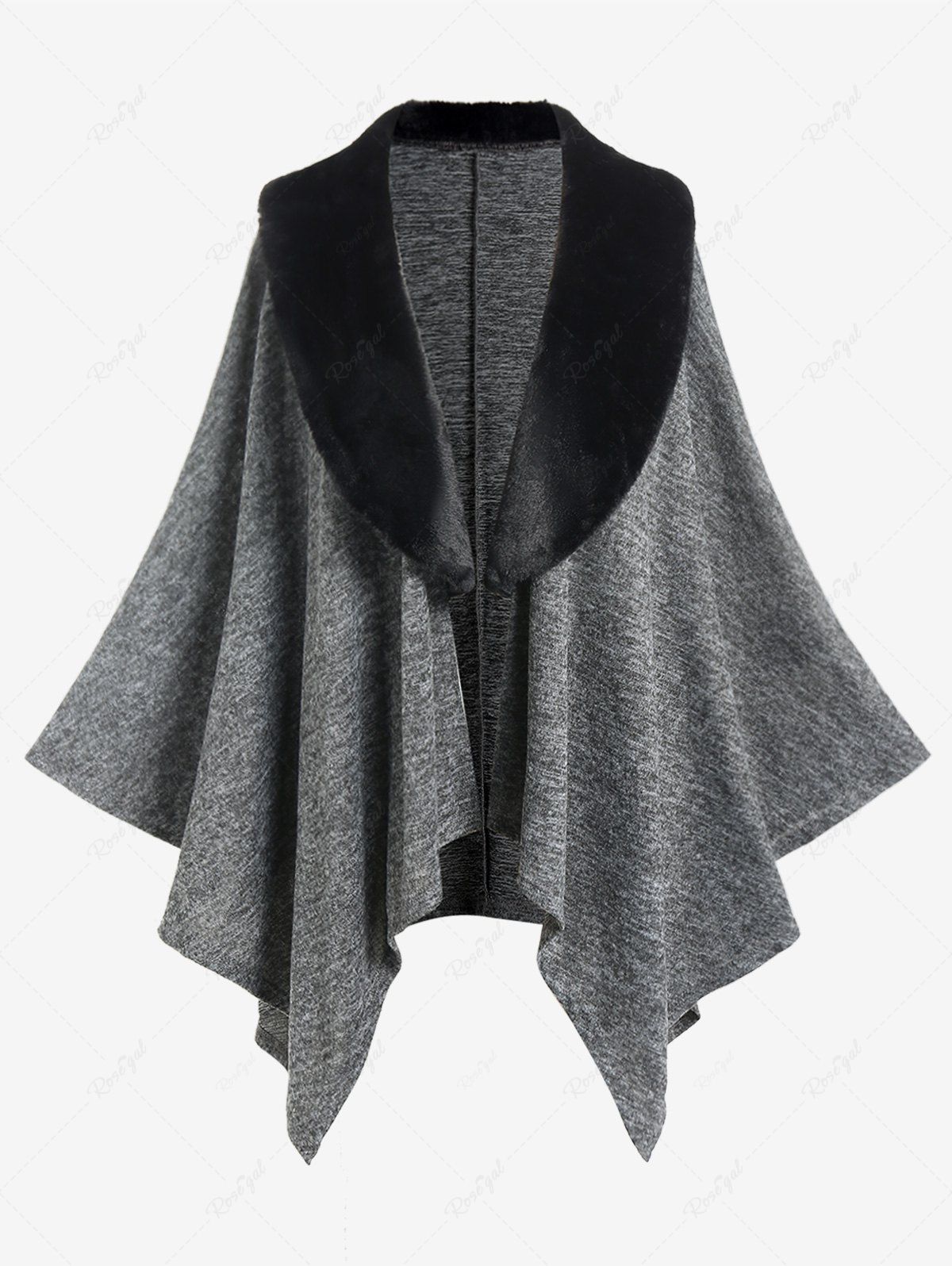Fashion Plus Size Faux Fur Collar Space Dye Handkerchief Knit Cape  