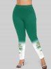 Ensemble de T-shirt à Imprimé Arbre de Noël et Ballon et Legging Grande Taille - Vert 