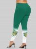 Ensemble de T-shirt à Imprimé Arbre de Noël et Ballon et Legging Grande Taille - Vert 