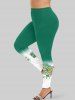 Ensemble de T-shirt à Imprimé Arbre de Noël et Ballon et Legging Grande Taille - Vert 