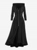 Gothic Hooded Lace Up Zipper High Low Maxi Coat and Lace Up Skirted Pants Outfit -  