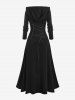 Gothic Hooded Lace Up Zipper High Low Maxi Coat and Lace Up Skirted Pants Outfit -  