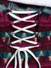 Plus Size Christmas Fluffy Folded Cinched Skew Collar Lace-up Jacquard Knit Dress - Rouge foncé 5x | US 30-32