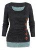 Plus Size Space Dye Contrast Colorblock Mock Button Faux Twinset T Shirt -  