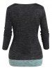 Plus Size Space Dye Contrast Colorblock Mock Button Faux Twinset T Shirt -  