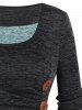 Plus Size Space Dye Contrast Colorblock Mock Button Faux Twinset T Shirt -  
