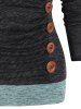 Plus Size Space Dye Contrast Colorblock Mock Button Faux Twinset T Shirt -  