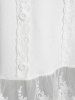 T-shirt Long Panneau en Maille Brodé de Grande Taille avec Echarpe - Blanc 1X