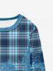 Sweat-shirt Imprimé Carreaux Déchiré à Doublure en Molleton pour Enfants - Bleu clair 120