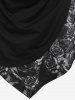 Plus Size Rose Print Cowl Front Asymmetric T-shirt -  
