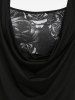 T-shirt Asymétrique à Imprimé Rose de Grande Taille avec Bouton en Avant - Noir 1x | US 14-16