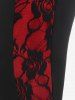 Gothic Lace Panel Rose Colorblock Skinny Leggings -  