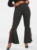 Plus Size Lace Up High Rise Bell Bottom Pants -  