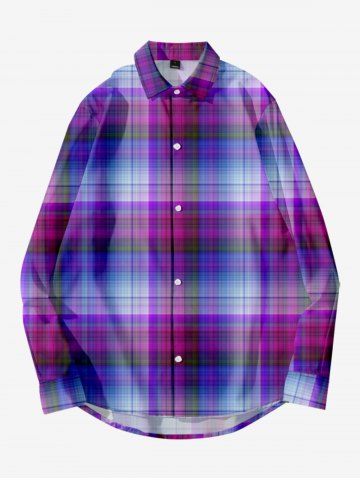 Mens Colorful Plaid Shirt - PURPLE - XL