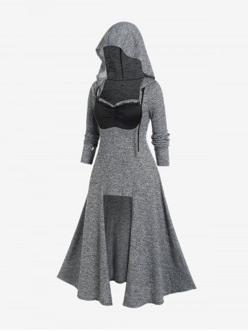 Plus Size Hooded Drawstring High Low Longline Top - GRAY - 2X | US 18-20