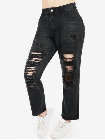 Shredded Distressed Plus Size Boyfriend Straight Jeans