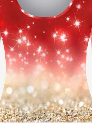 Sparkle Print Christmas Tee and Leggings Matching Set Plus Size Outfit