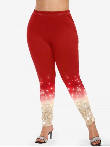 Sparkle Print Christmas Tee and Leggings Matching Set Plus Size Outfit
