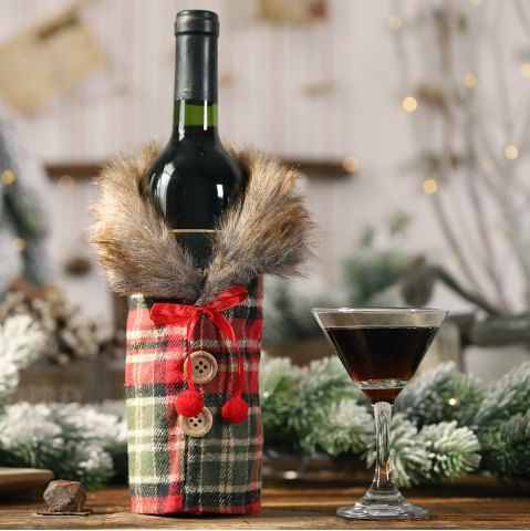 Christmas Plaid Wine Bottle Cover Party Supplies - RED