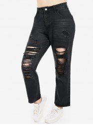 Shredded Distressed Plus Size Boyfriend Straight Jeans -  