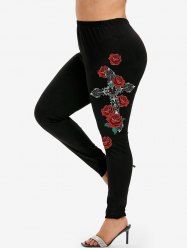 Gothic Rose Cross Printed Skinny Leggings -  