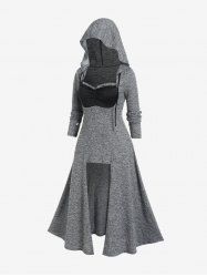 Plus Size Hooded Drawstring High Low Longline Top -  
