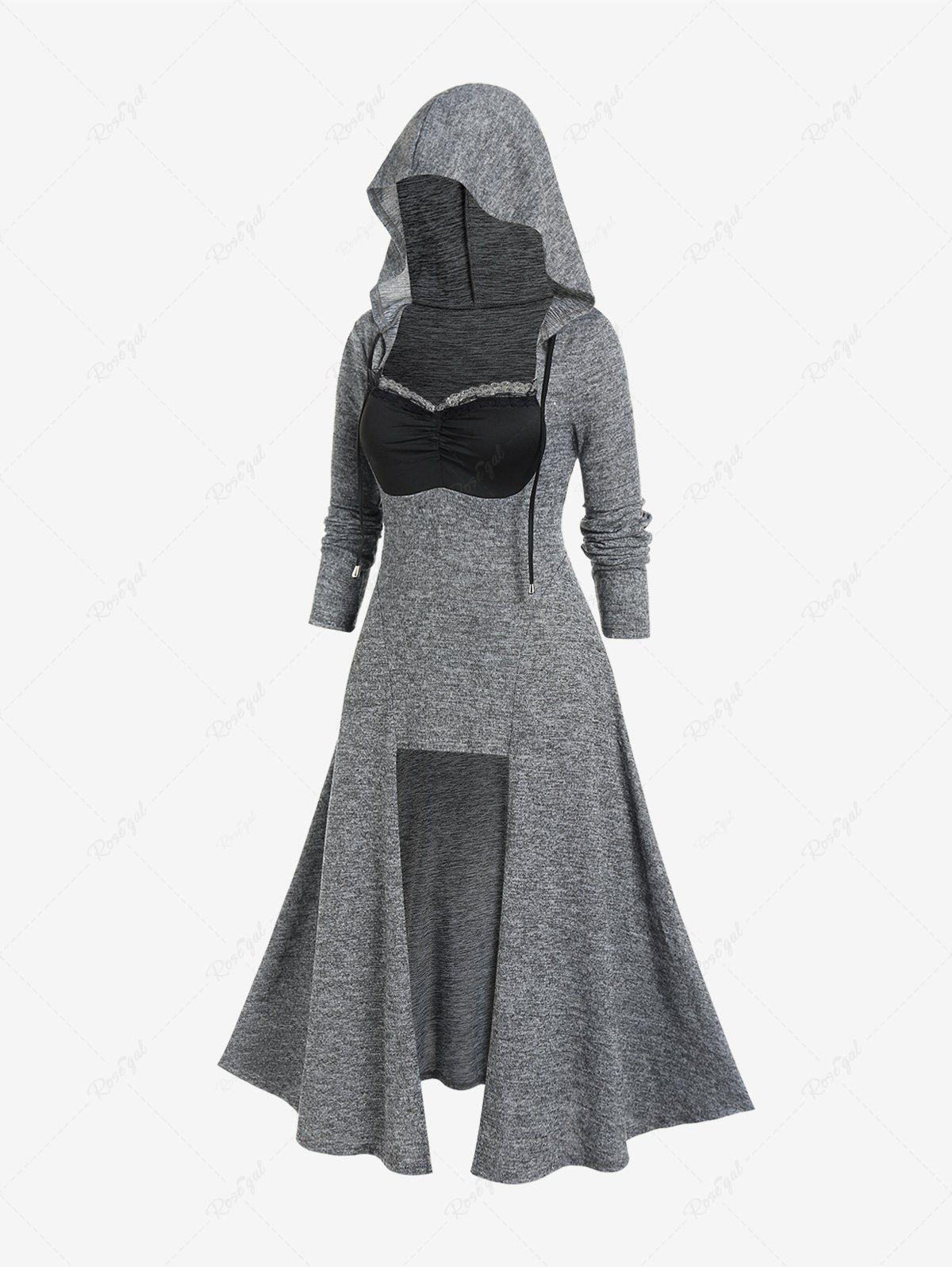 Trendy Plus Size Hooded Drawstring High Low Longline Top  