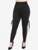 Gothic Lace Up Two Tone Pull On Skinny Pants -  