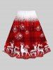 Plus Size Christmas Elk Snowflake Balls Printed Plaid A Line Skirt -  
