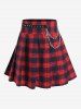 Gothic Studded Checked Chain Embellish Pleated Skirt -  